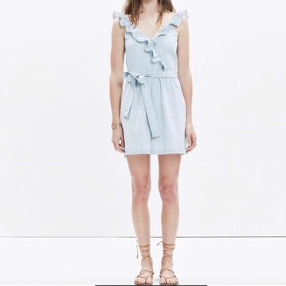 Madewell Blue & White Striped Surplus Ruffle Neckline Short Romper Playsuit SZ 2 - Picture 15 of 15